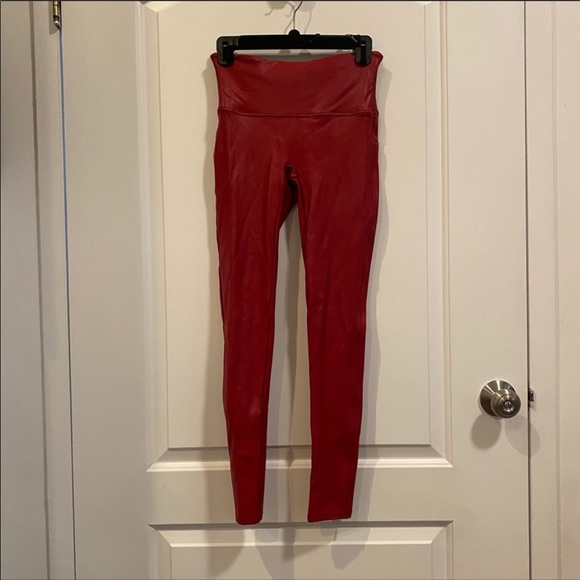Spanx Faux Leather Leggings in Color Crimson - Picture 4 of 5